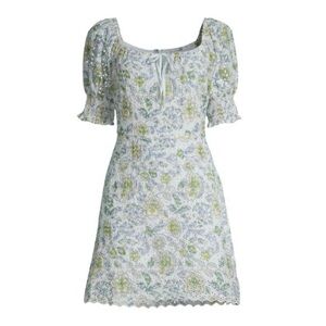 7 for All Mankind Blue Green Floral Eyelet Puff Sleeve Sun Dress with Bow large